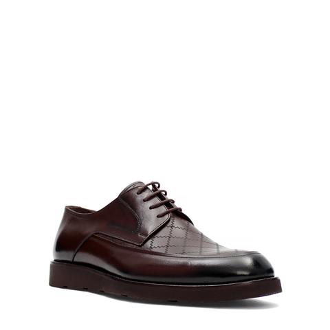 Erkek Kahverengi Bağcıklı Kalın Tabanlı Deri Günlük Ayakkabı