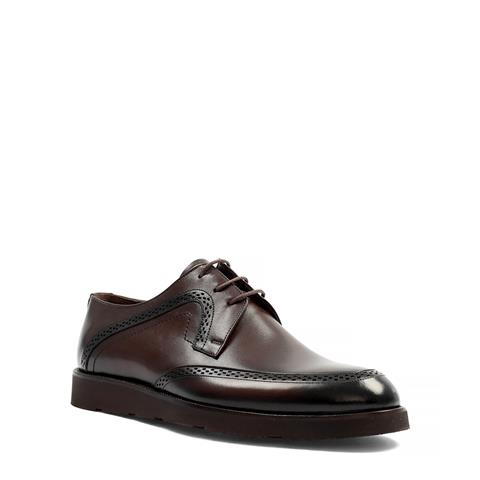 Erkek Kahverengi Bağcıklı Kalın Tabanlı Deri Günlük Ayakkabı