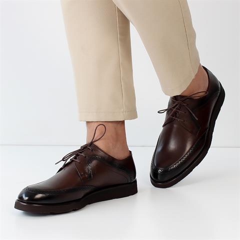 Erkek Kahverengi Bağcıklı Kalın Tabanlı Deri Günlük Ayakkabı