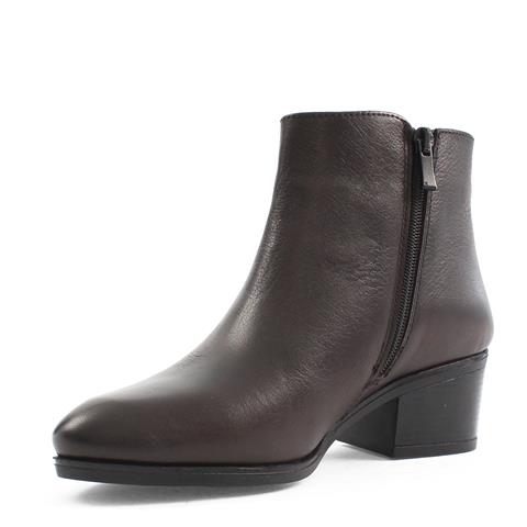 Kadın Kahverengi Çift Fermuarlı Kalın Topuklu Deri Bot