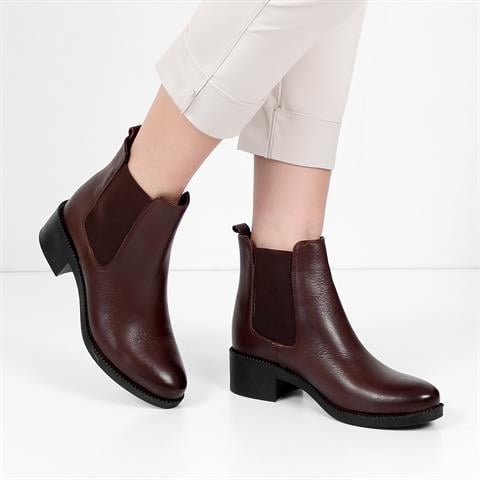 Kadın Kahverengi Kalın Tabanlı Deri Chelsea Bot