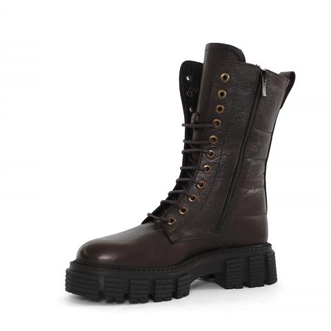 Kadın Kahverengi Fermuarlı Kalın Tabanlı Deri Postal Bot