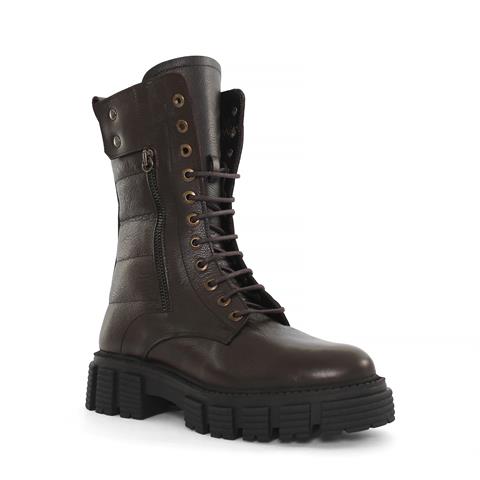 Kadın Kahverengi Fermuarlı Kalın Tabanlı Deri Postal Bot