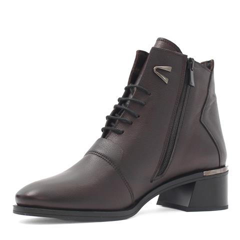 Kadın Kahverengi Fermuarlı Sivri Burunlu Deri Bot