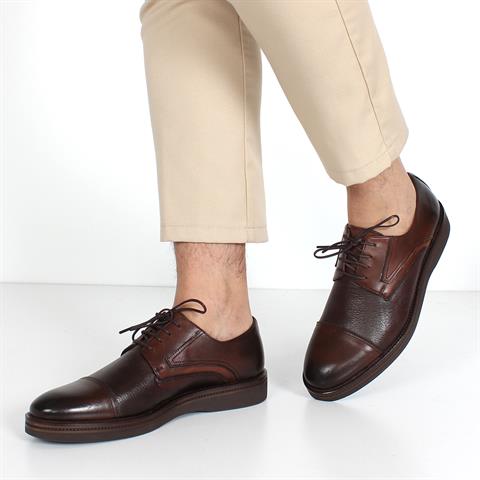 Erkek Kahverengi Bağcıklı Deri Klasik Ayakkabı