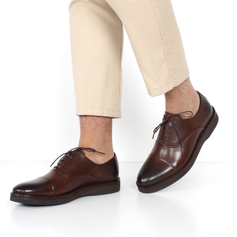 Erkek Kahverengi Bağcıklı Deri Klasik Ayakkabı