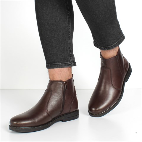 Erkek Kahverengi Fermuarlı Deri Bot