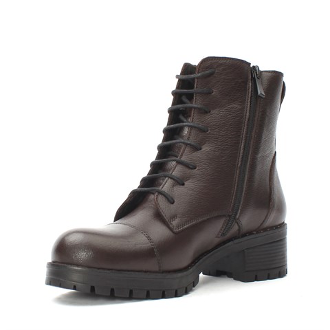 Kadın Kahverengi Fermuarlı Kalın Tabanlı Deri Bot