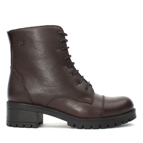 Kadın Kahverengi Fermuarlı Kalın Tabanlı Deri Bot