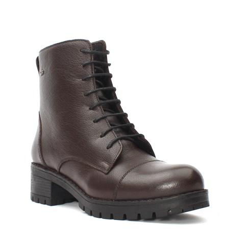 Kadın Kahverengi Fermuarlı Kalın Tabanlı Deri Bot