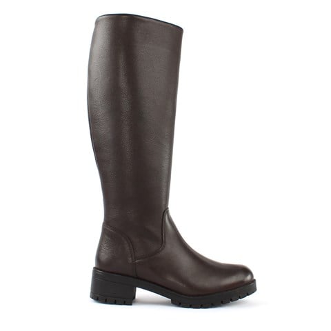 Kadın Kahverengi Fermuarlı Kalın Tabanlı Deri Çizme