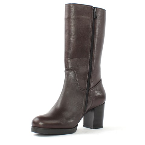 Kadın Kahverengi Fermuarlı Topuklu Deri Çizme