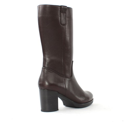 Kadın Kahverengi Fermuarlı Topuklu Deri Çizme