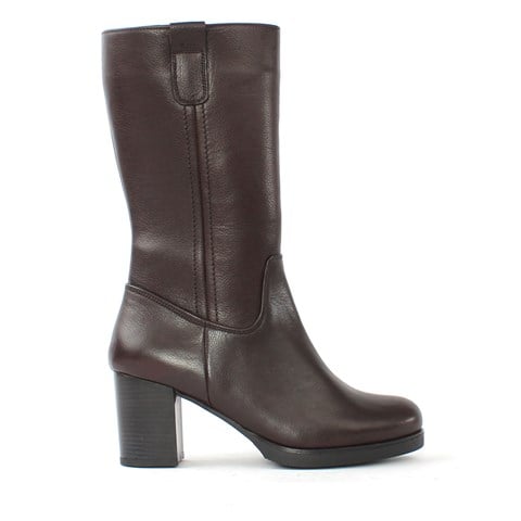 Kadın Kahverengi Fermuarlı Topuklu Deri Çizme