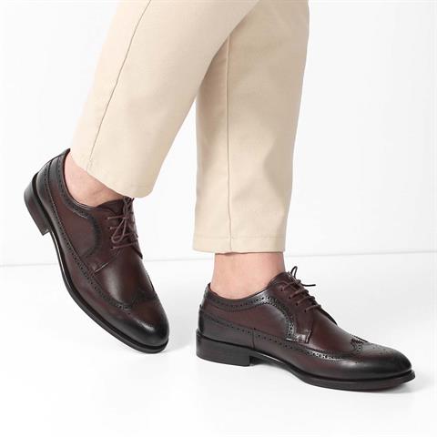 Erkek Kahverengi Bağcıklı Deri Klasik Ayakkabı