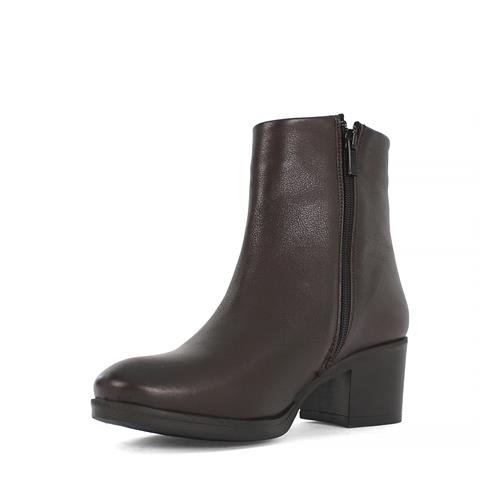 Kadın Kahverengi Fermuarlı Kalın Topuklu Deri Bot