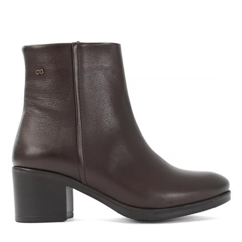 Kadın Kahverengi Fermuarlı Kalın Topuklu Deri Bot