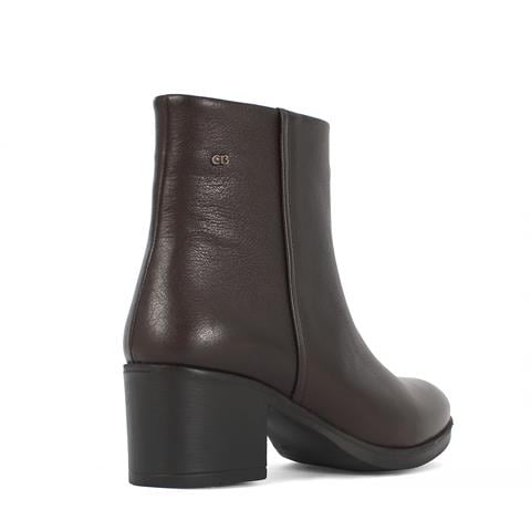 Kadın Kahverengi Fermuarlı Kalın Topuklu Deri Bot