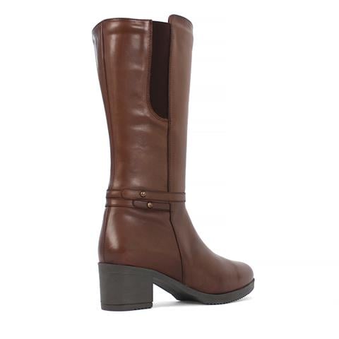 Kadın Kahverengi Fermuarlı Topuklu Deri Çizme