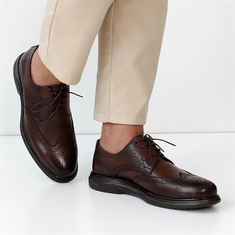 Erkek Kahverengi Bağcıklı Deri Günlük Ayakkabı
