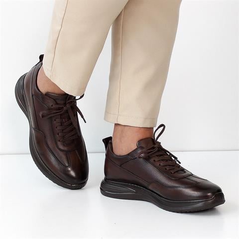 Erkek Kahverengi Bağcıklı Kalın Tabanlı Deri Günlük Ayakkabı