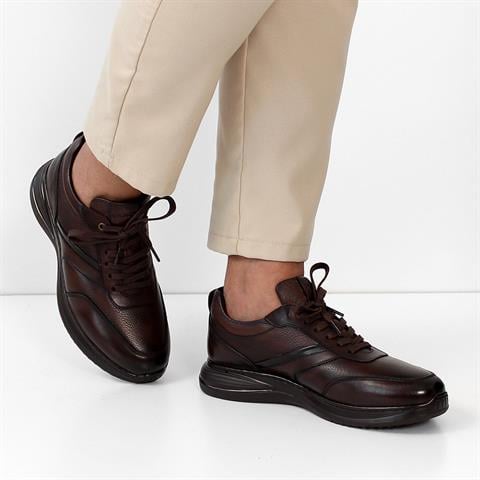 Erkek Kahverengi Bağcıklı Kalın Tabanlı Deri Günlük Ayakkabı