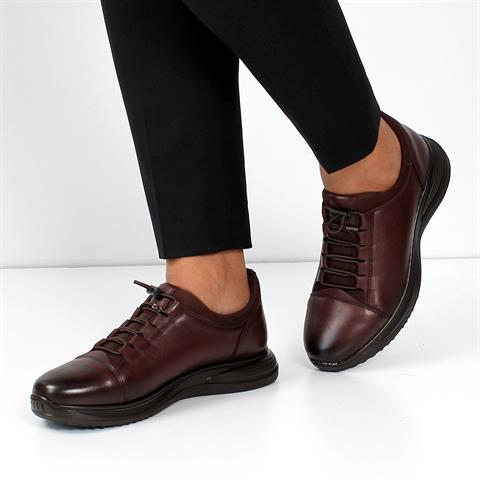 Erkek Kahverengi Bağcıklı Kalın Tabanlı Deri Günlük Ayakkabı