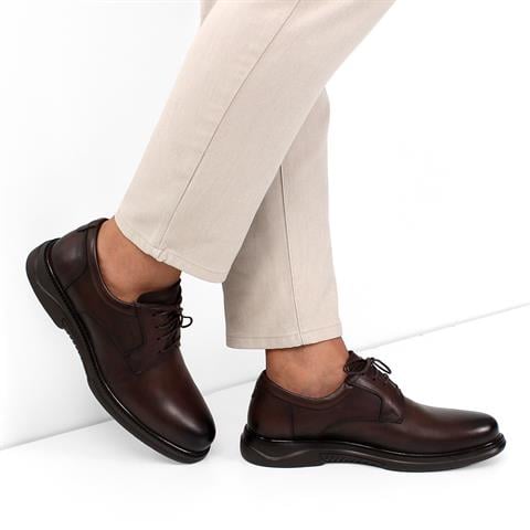 Erkek Kahverengi Bağcıklı Deri Günlük Ayakkabı