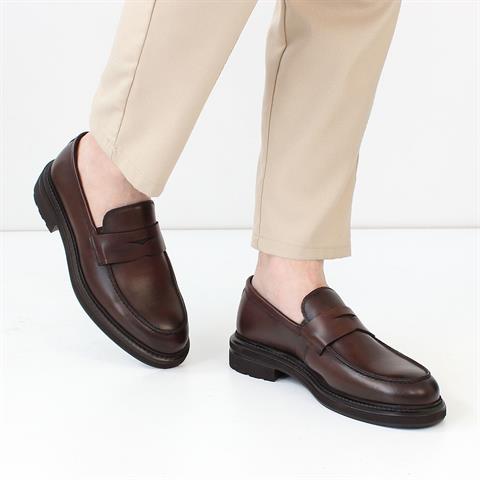 Erkek Kahverengi Deri Loafer