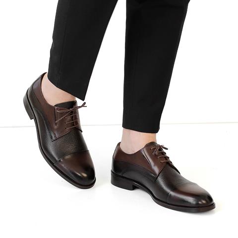 Erkek Kahverengi Bağcıklı Deri Klasik Ayakkabı