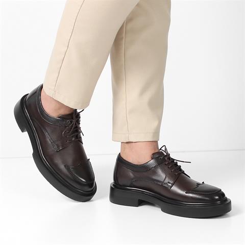 Erkek Kahverengi Bağcıklı Kalın Tabanlı Deri Günlük Ayakkabı