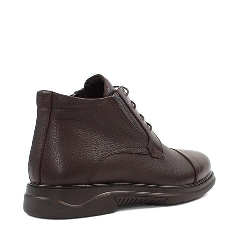 Erkek Kahverengi Bağcıklı Fermuarlı Deri Bot