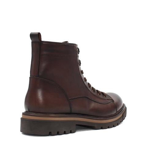 Erkek Kahverengi Bağcıklı Fermuarlı Deri Bot