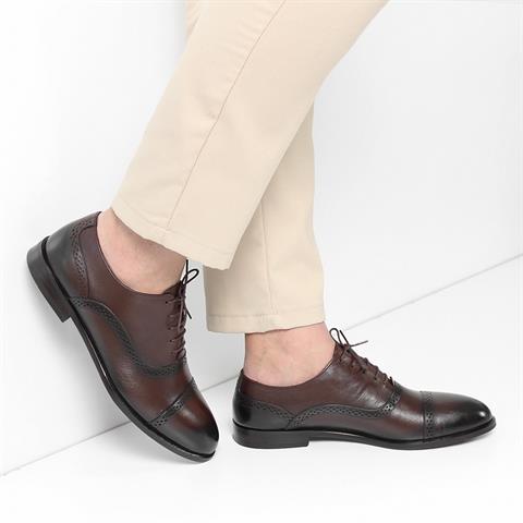 Erkek Kahverengi Bağcıklı Deri Klasik Ayakkabı
