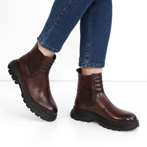 Erkek Kahverengi Deri Chelsea Bot