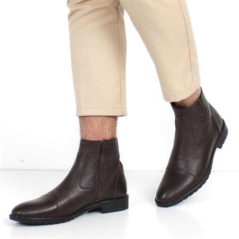 Erkek Kahverengi Fermuarlı Klasik Deri Bot