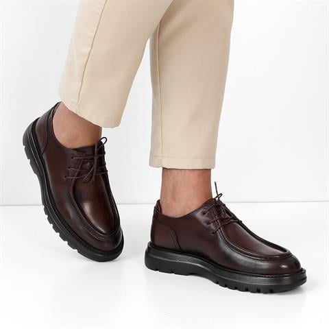 Erkek Kahverengi Bağcıklı Deri Günlük Ayakkabı