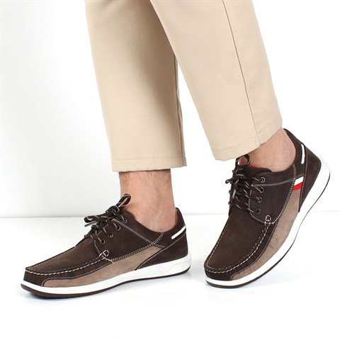 Erkek Kahverengi Bağcıklı Nubuk Deri Günlük Ayakkabı