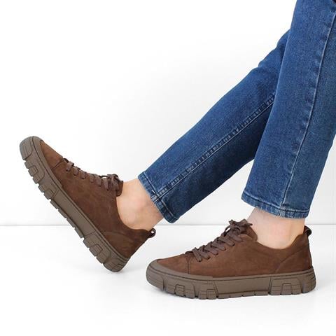 Erkek Kahverengi Bağcıklı Kalın Tabanlı Nubuk Deri Günlük Ayakkabı