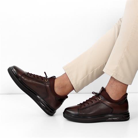 Erkek Kahverengi Bağcıklı Kalın Tabanlı Deri Sneaker