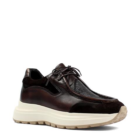 Erkek Kahverengi Bağcıklı Kalın Tabanlı Deri Sneaker