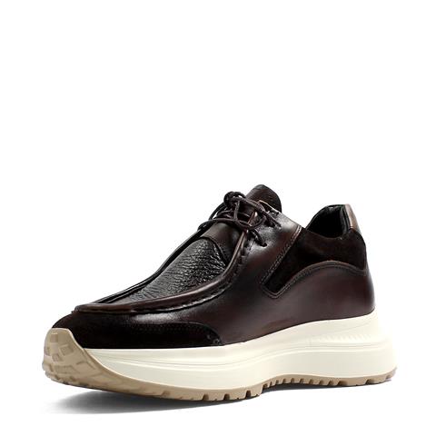 Erkek Kahverengi Bağcıklı Kalın Tabanlı Deri Sneaker