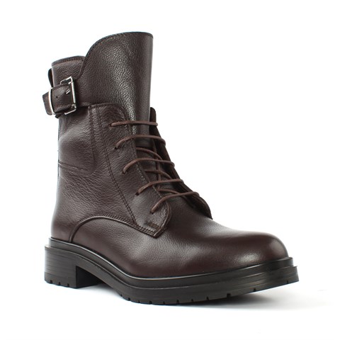 Kadın Kahverengi Fermuarlı Tokalı Deri Bot