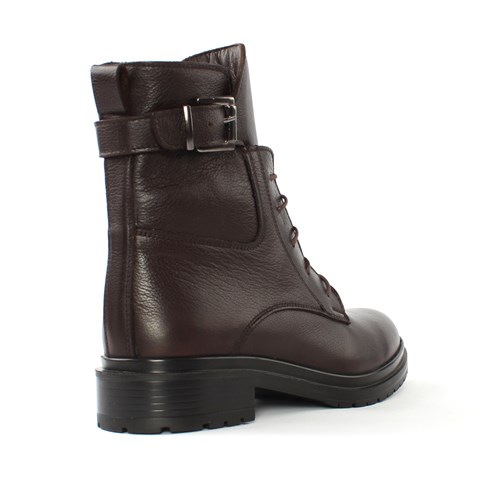 Kadın Kahverengi Fermuarlı Tokalı Deri Bot