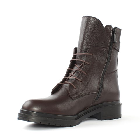 Kadın Kahverengi Fermuarlı Tokalı Deri Bot