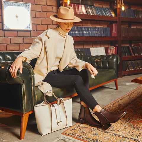 Kadın Kahverengi Çift Fermuarlı Kalın Topuklu Deri Bot