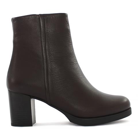 Kadın Kahverengi Fermuarlı Kalın Topuklu Deri Bot