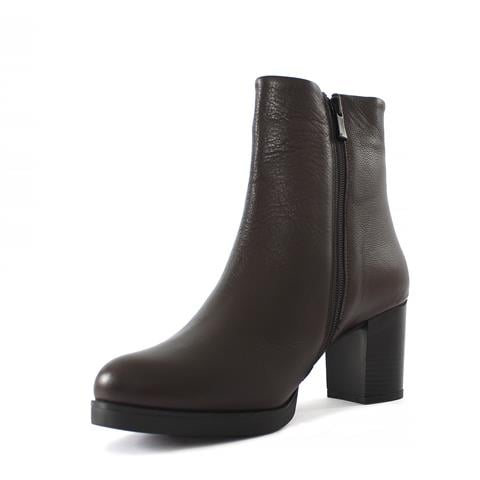 Kadın Kahverengi Fermuarlı Kalın Topuklu Deri Bot