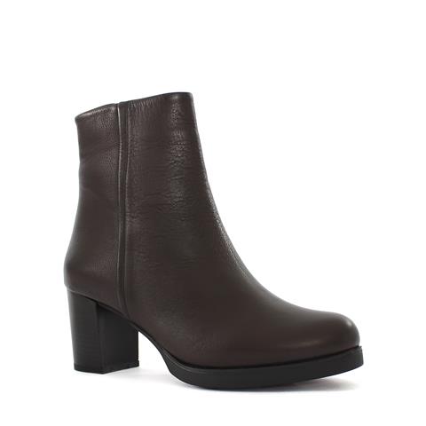 Kadın Kahverengi Fermuarlı Kalın Topuklu Deri Bot