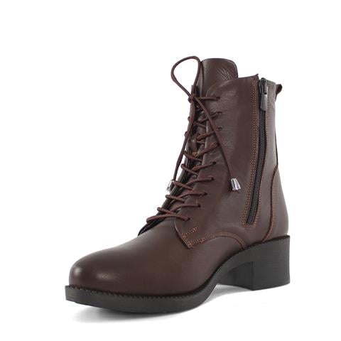 Kadın Kahverengi Fermuarlı Kalın Topuklu Deri Bot